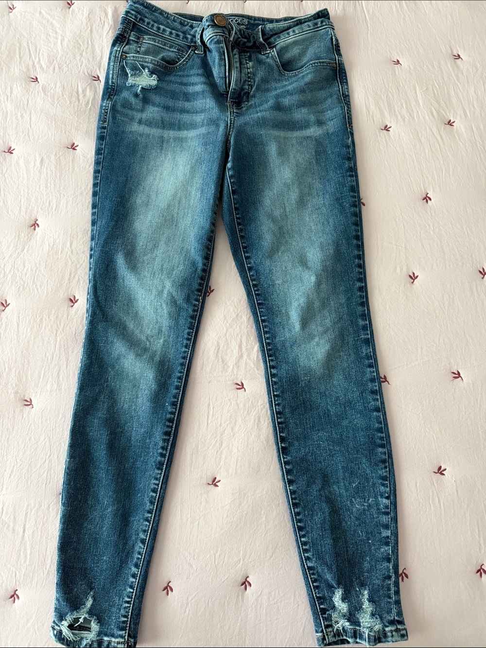 Maurices Blue Skinny Jeans with Distressed Hems